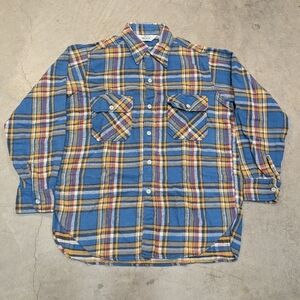 VTG Woolrich Flannel Mens L Blue Yellow Plaid 60s-70s